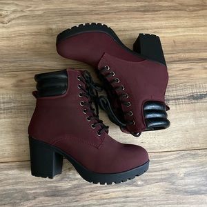 NEW Burgundy Lace up Heeled Boots